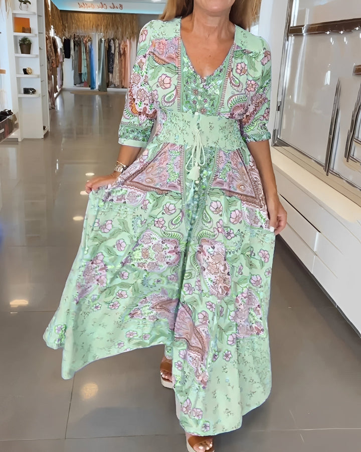 Jasmin - Elegantes Kleid mit V-Ausschnitt und Print für Damen