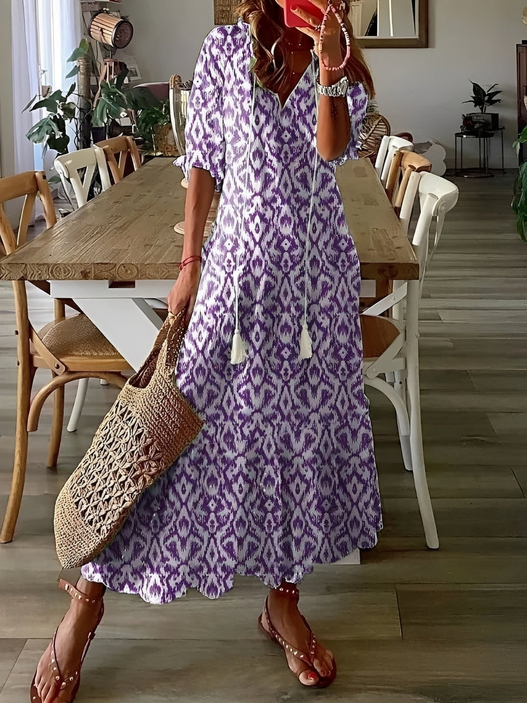Esther - Bohemian-Maxikleid mit halblangen Ärmeln für Damen