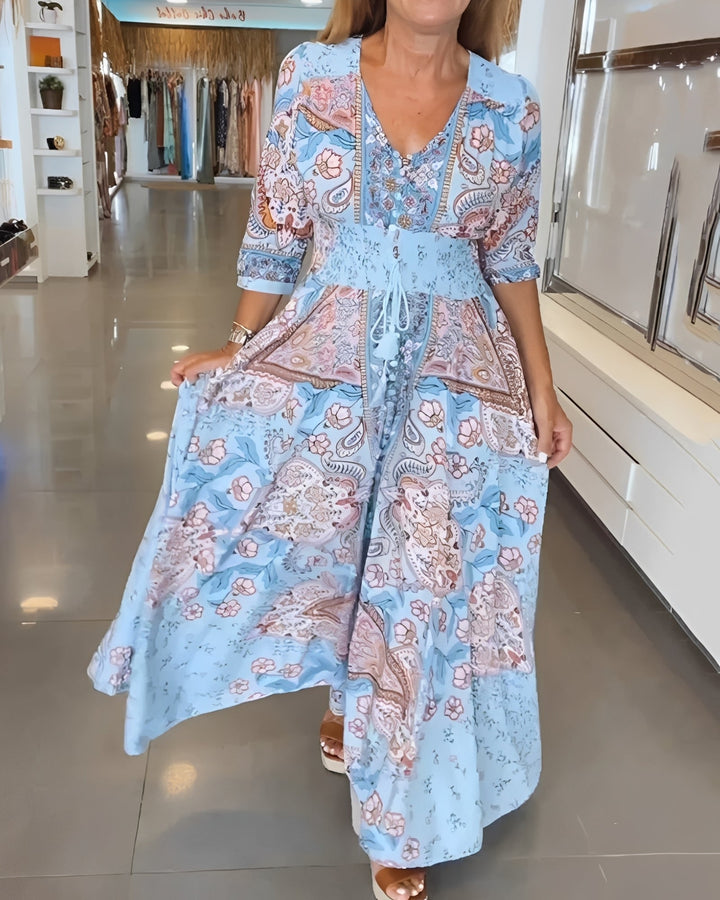 Jasmin - Elegantes Kleid mit V-Ausschnitt und Print für Damen