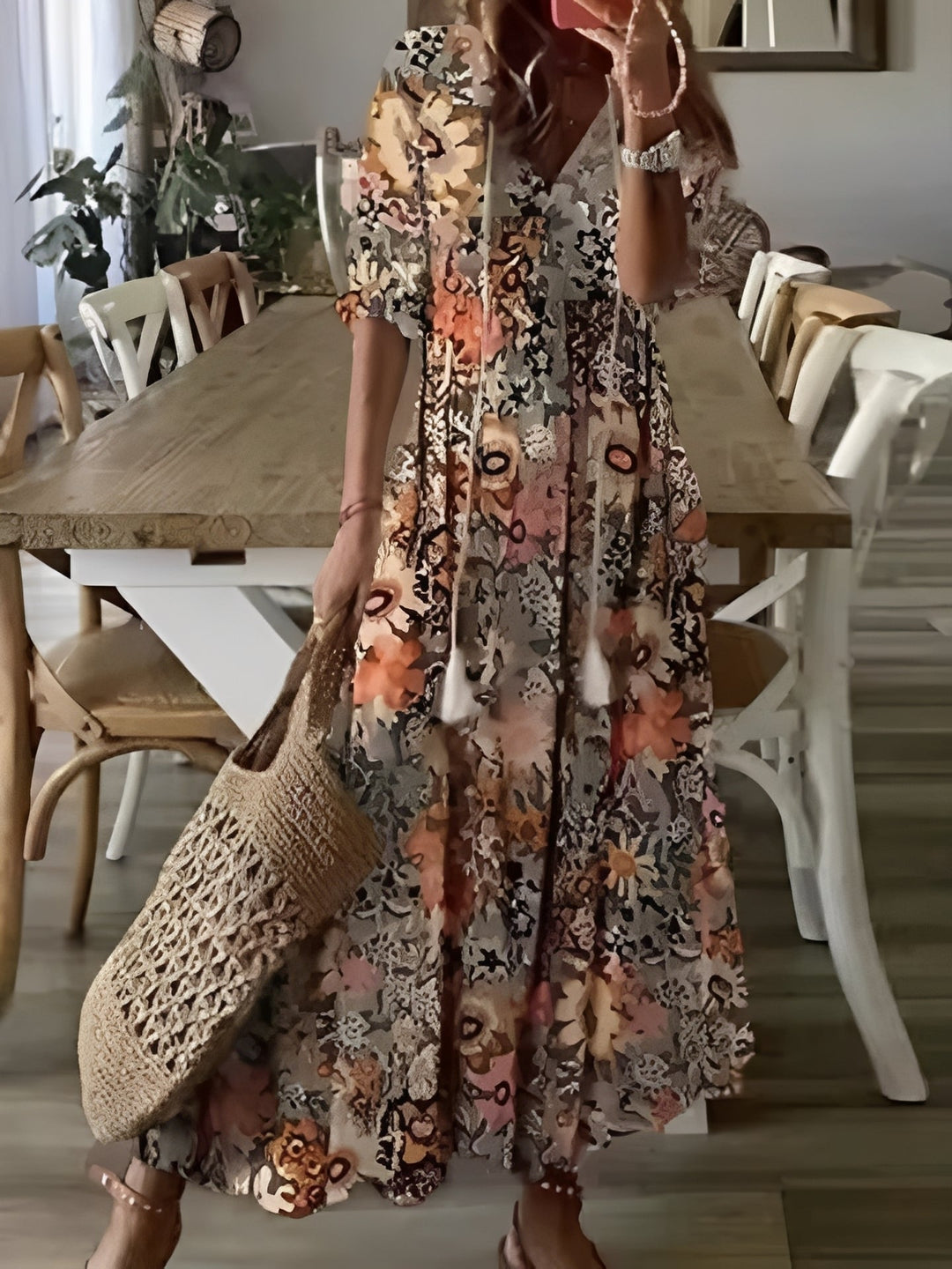 Esther - Bohemian-Maxikleid mit halblangen Ärmeln für Damen
