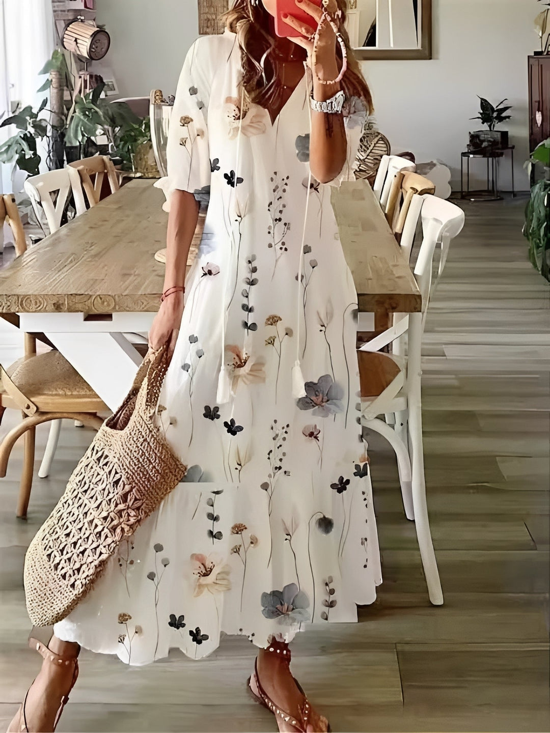 Esther - Bohemian-Maxikleid mit halblangen Ärmeln für Damen