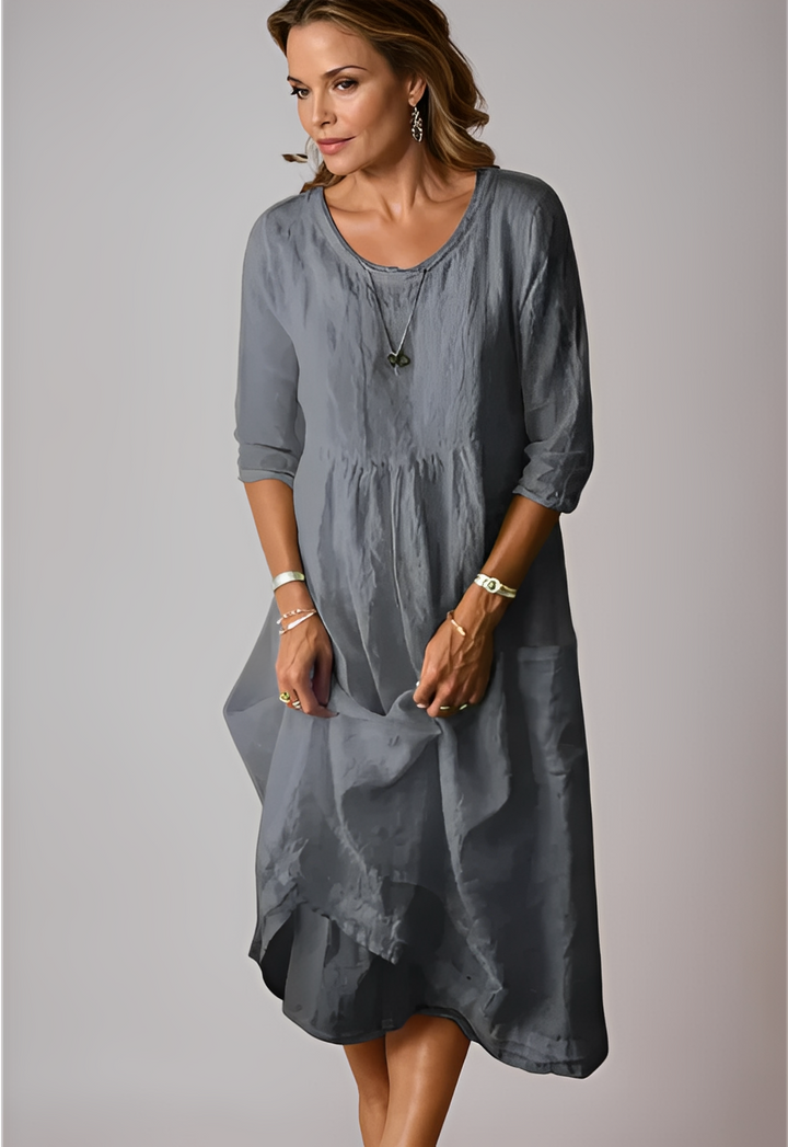 Hazel - Komfortables, locker geschnittenes Damenkleid mit 3/4-Ärmeln