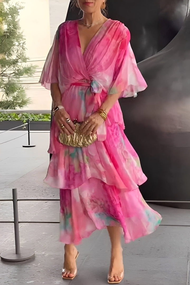 Jane - Florales, mehrlagiges Kleid mit V-Ausschnitt für Damen