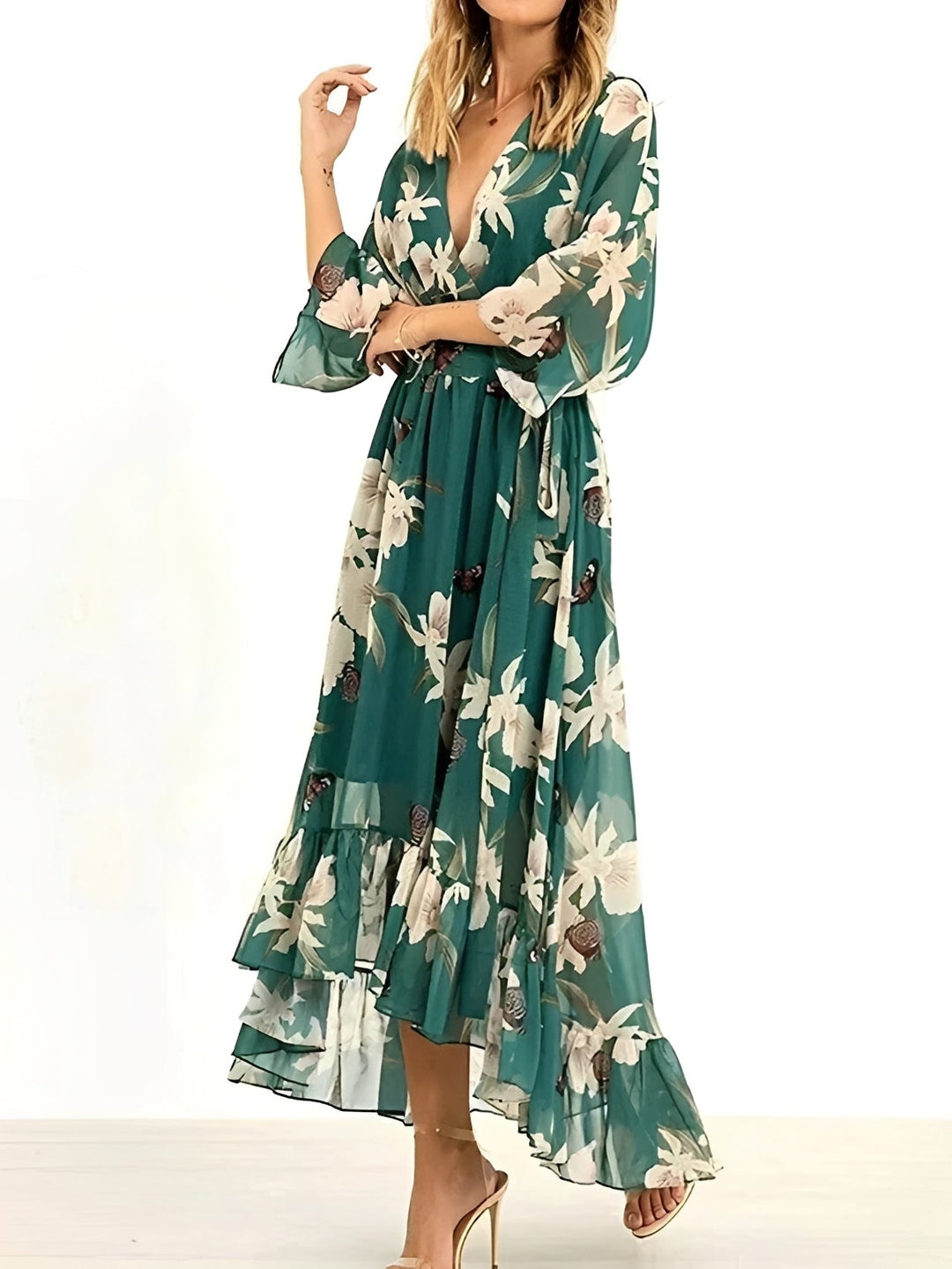 Sandra - Florales, fließendes Maxikleid für Damen