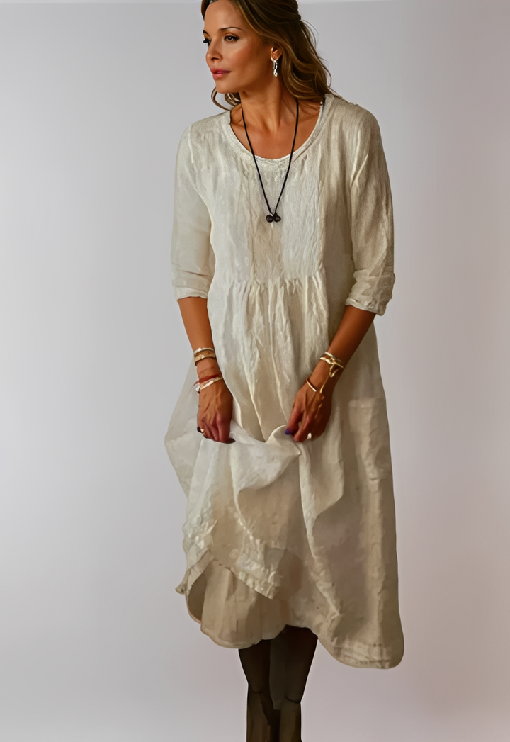 Hazel - Komfortables, locker geschnittenes Damenkleid mit 3/4-Ärmeln