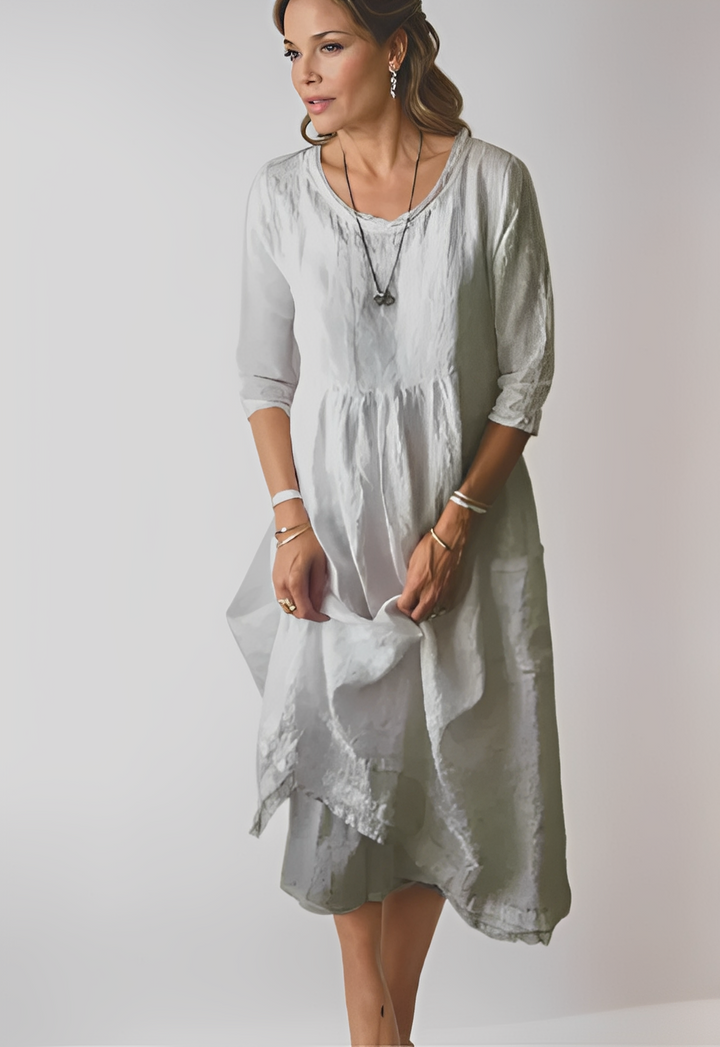 Hazel - Komfortables, locker geschnittenes Damenkleid mit 3/4-Ärmeln