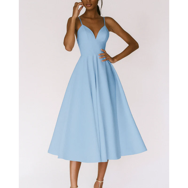 Irmela | Damen Kleid Für Hochzeitsgast In Midi Länge Mit Trägern