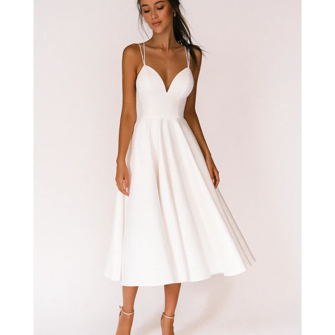 Irmela | Damen Kleid Für Hochzeitsgast In Midi Länge Mit Trägern