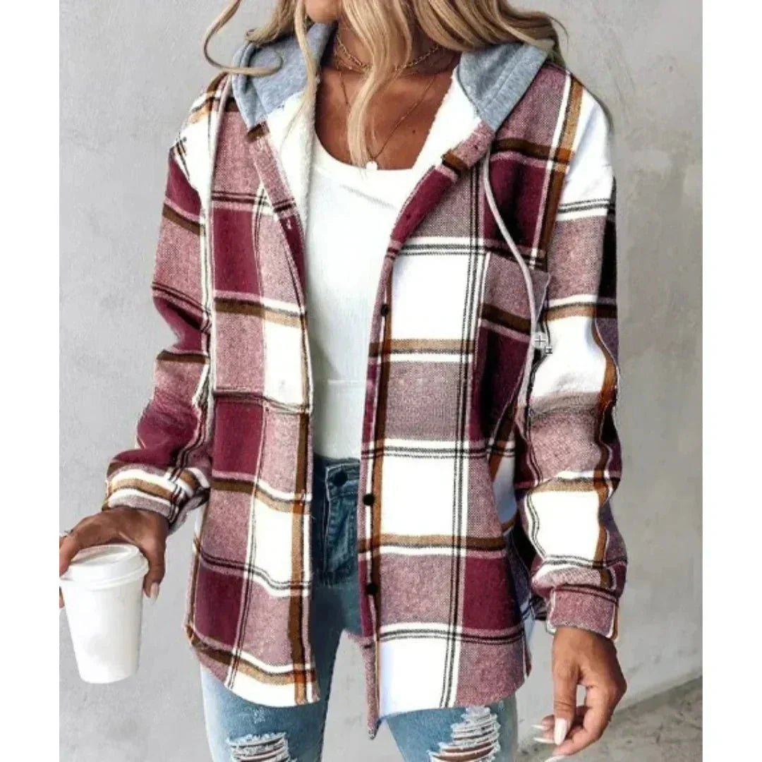 Annika | Damen Winter Freizeit Karo Hoodie Jacke