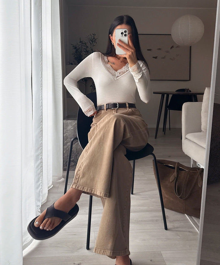 Stretch Wide Leg Jeans Harbi Camel Ladypolitan ♡