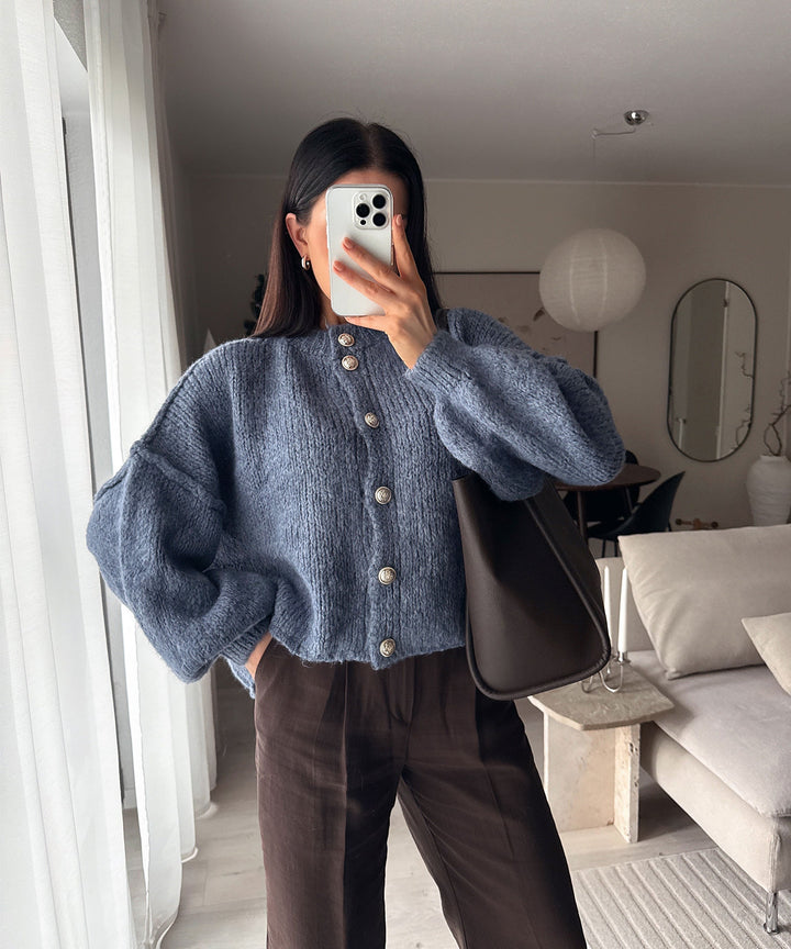 Oversize Strickjacke Jalsi Kurz Jeansblau