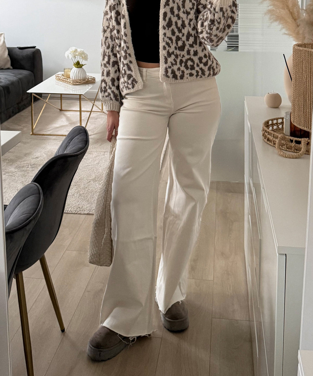 Extra Long Stretch Mid Waist Wide Leg Jeans Zerra Beige