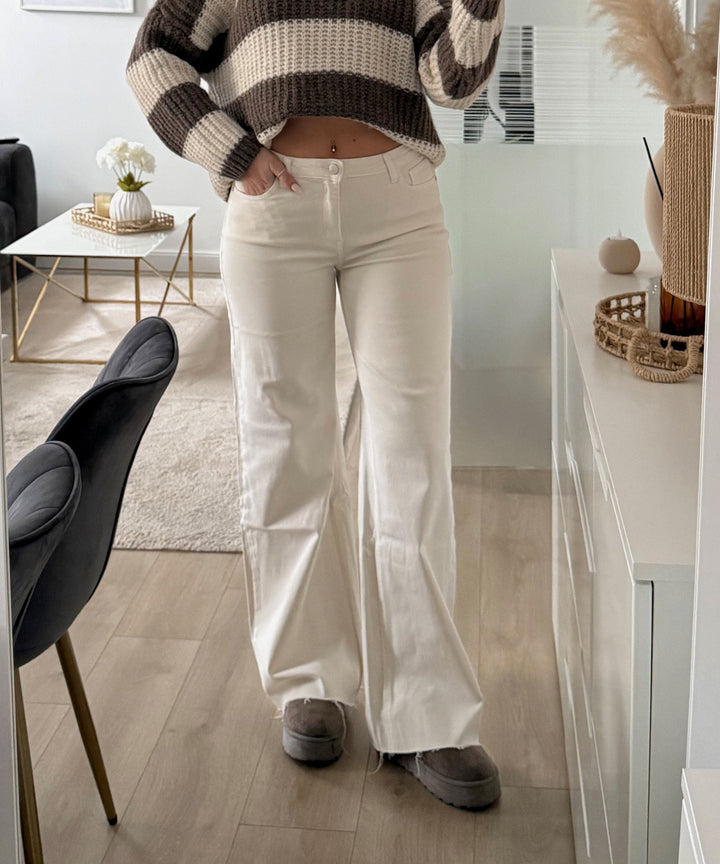 Extra Long Stretch Mid Waist Wide Leg Jeans Zerra Beige Ladypolitan ♡