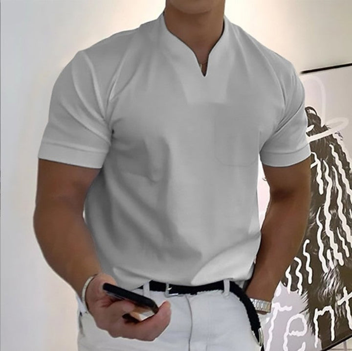 Bruno | Herren Minimal V-Knopfleiste Freizeit T-Shirt