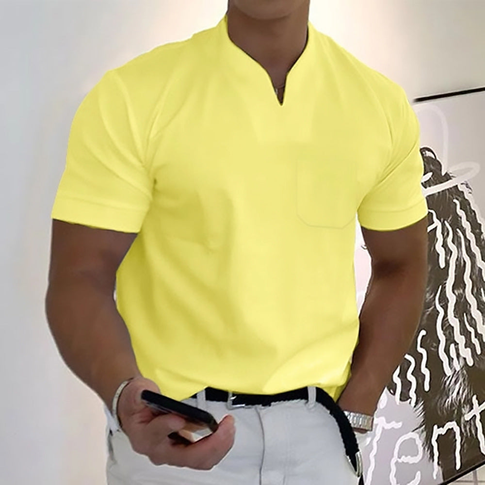 Bruno | Herren Minimal V-Knopfleiste Freizeit T-Shirt