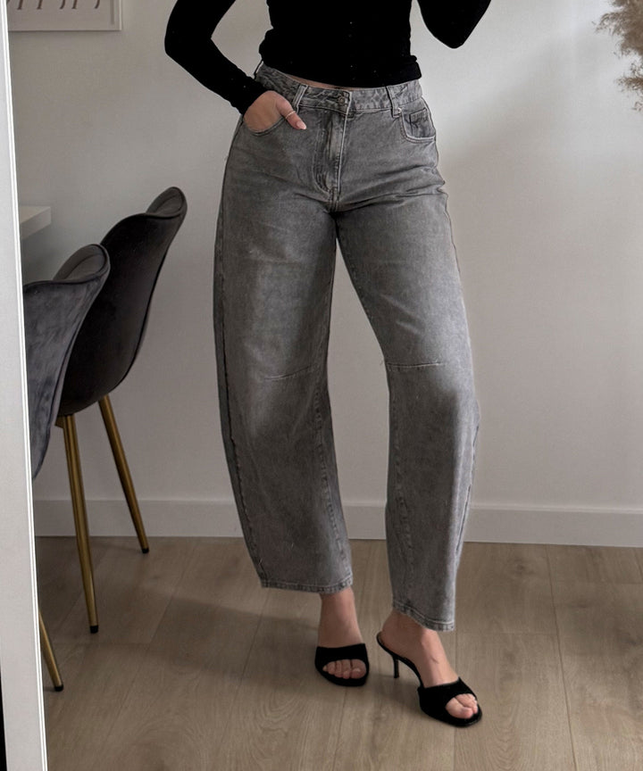 Stretch Barrel Jeans Jeya Grau Ladypolitan ♡