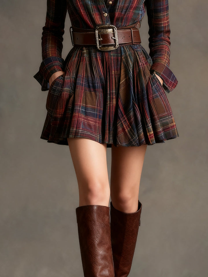 Damen-Minikleid mit Karomuster und Reverskragen