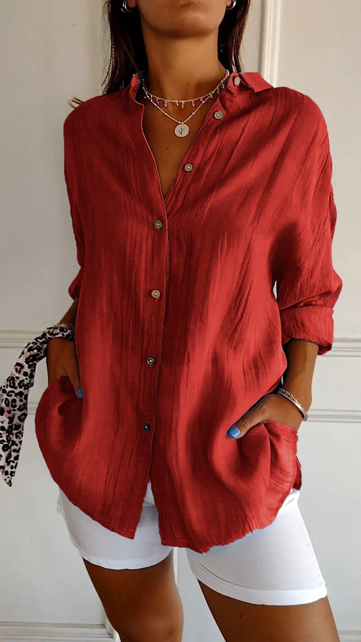 Laura – Leinen Sommerbluse mit Knopfleiste