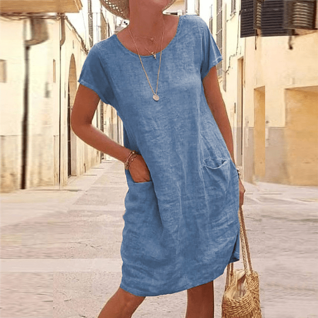 Mara – Leinen Sommerkleid mit Rundhalsausschnitt