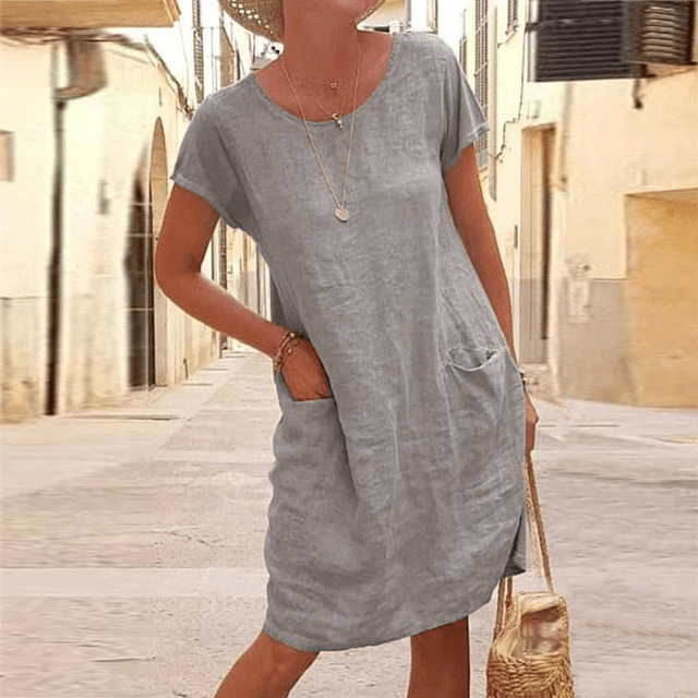 Mara – Leinen Sommerkleid mit Rundhalsausschnitt