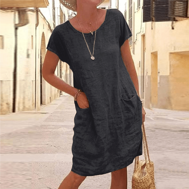 Mara – Leinen Sommerkleid mit Rundhalsausschnitt
