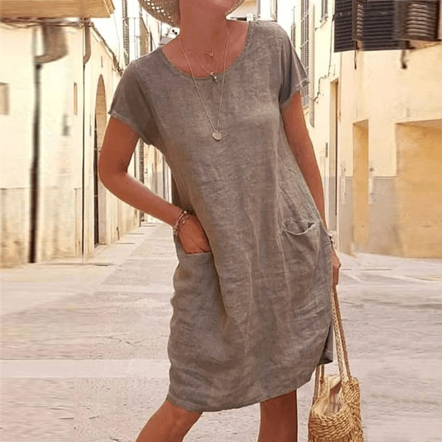 Mara – Leinen Sommerkleid mit Rundhalsausschnitt
