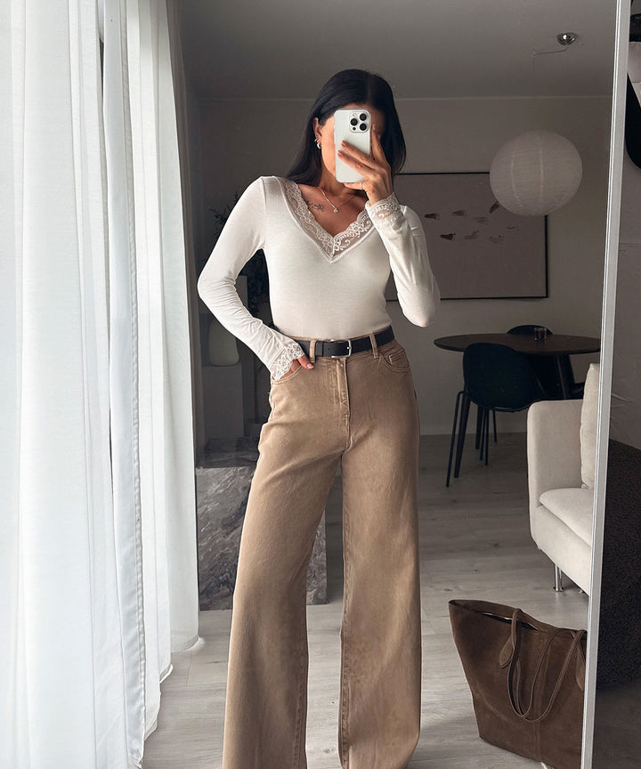 Stretch Wide Leg Jeans Harbi Camel Ladypolitan ♡