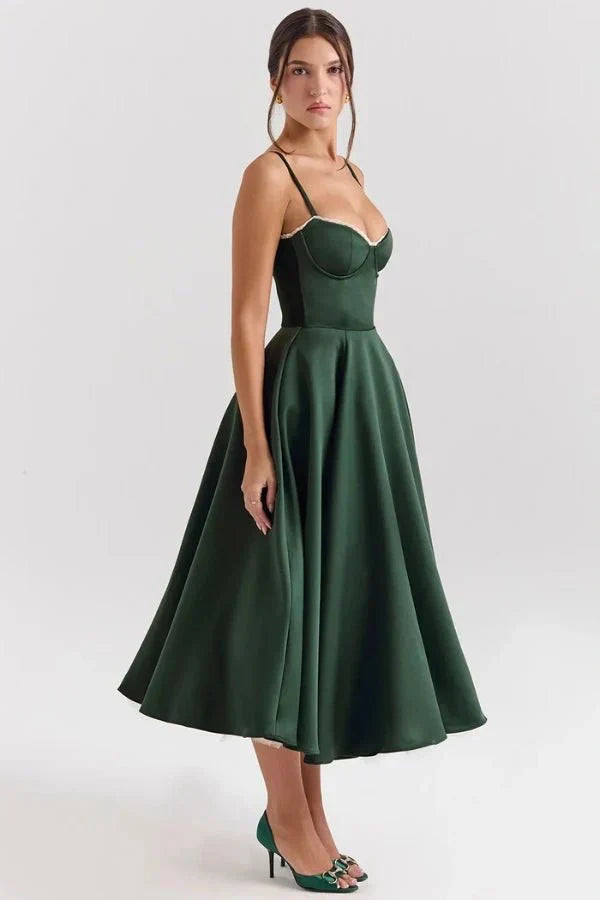 Satin-Korsett-Midi-Kleid für Damen | Hochzeitsgast