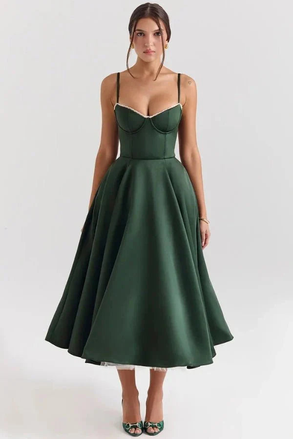Satin-Korsett-Midi-Kleid für Damen | Hochzeitsgast