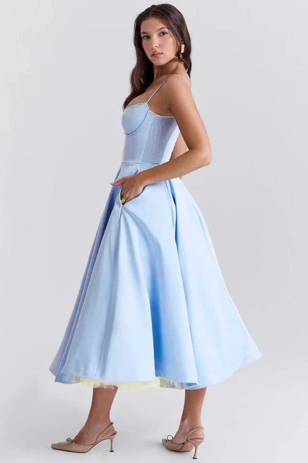 Satin-Korsett-Midi-Kleid für Damen | Hochzeitsgast