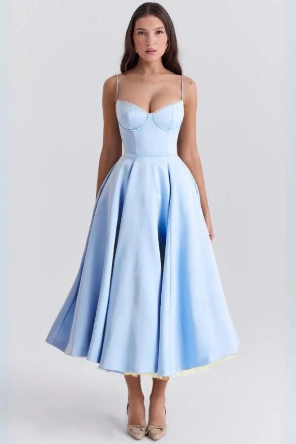 Satin-Korsett-Midi-Kleid für Damen | Hochzeitsgast