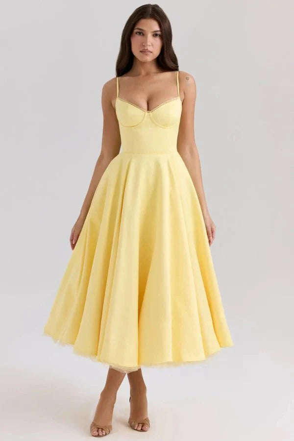 Satin-Korsett-Midi-Kleid für Damen | Hochzeitsgast