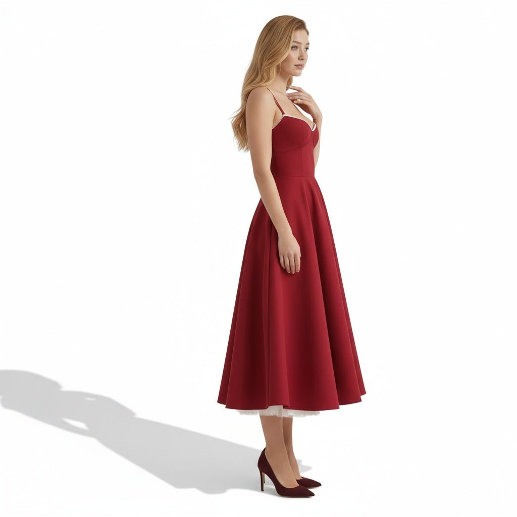 Satin-Korsett-Midi-Kleid für Damen | Hochzeitsgast