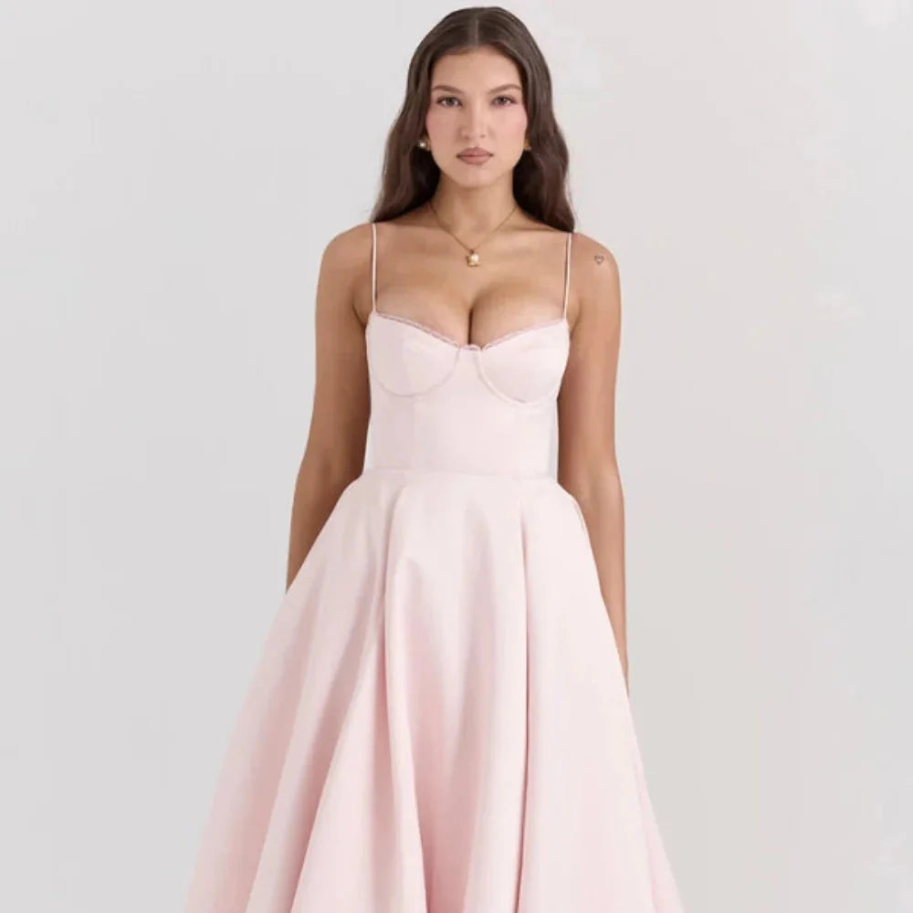 Satin-Korsett-Midi-Kleid für Damen | Hochzeitsgast