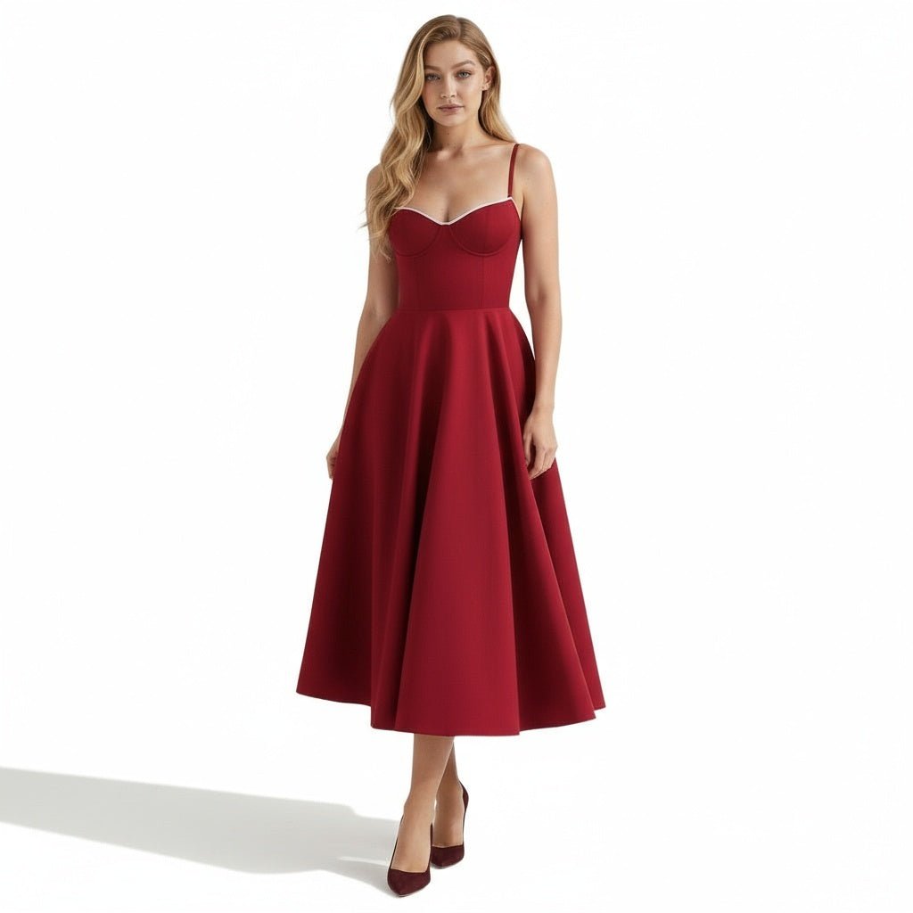 Satin-Korsett-Midi-Kleid für Damen | Hochzeitsgast