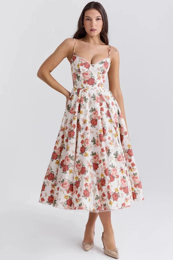Satin-Korsett-Midi-Kleid für Damen | Hochzeitsgast