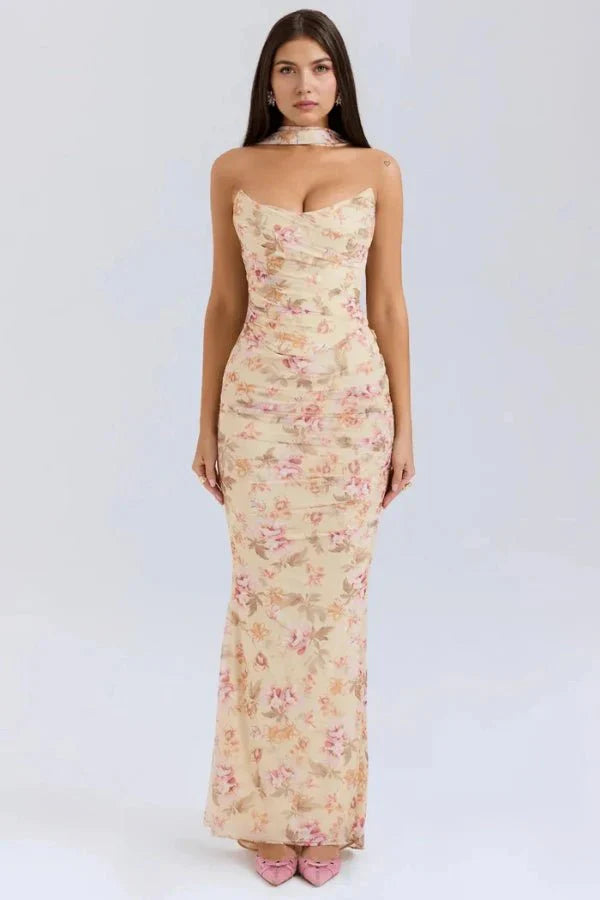 Hailey Kleid – Trägerloses Corsagen-Maxikleid mit Raffung