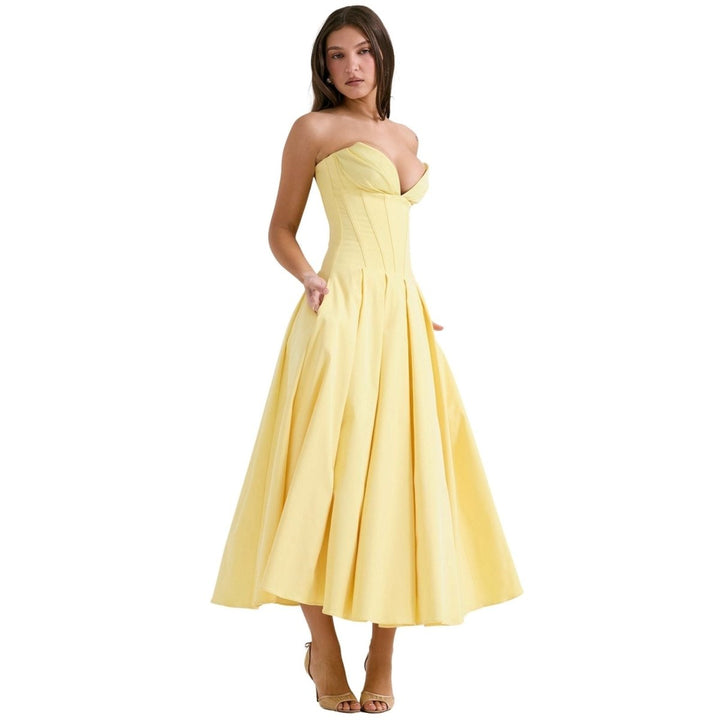 Trägerloses Korsett-Midi-Kleid für Damen
