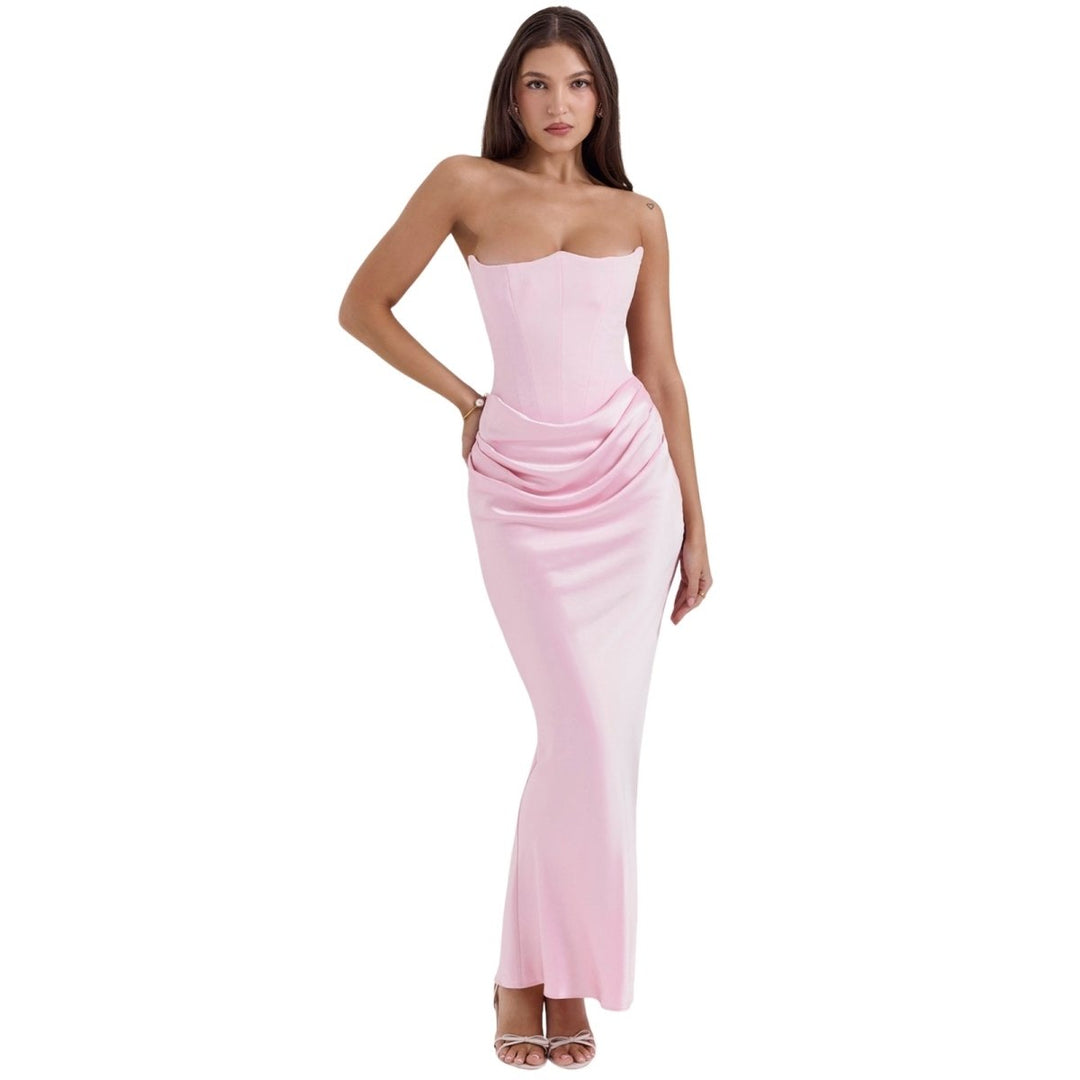Trägerloses Satin-Maxikleid im Korsettstil für Damen