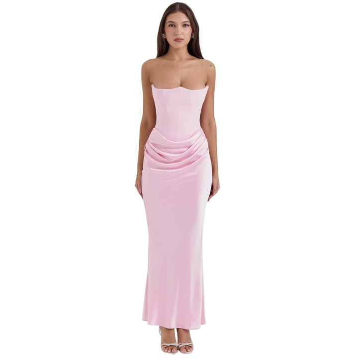 Sloane Dress – Trägerloses Korsett-Maxikleid aus Satin