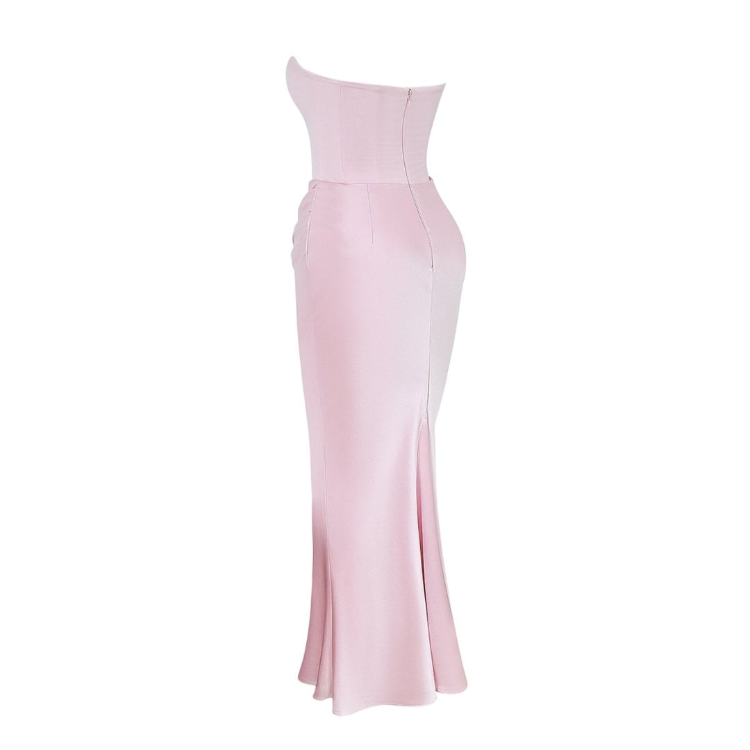Trägerloses Satin-Maxikleid im Korsettstil für Damen
