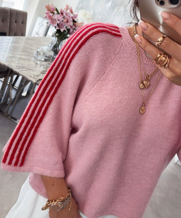 Kurzarm Pullover Toni Streifen Rosa Ladypolitan ♡