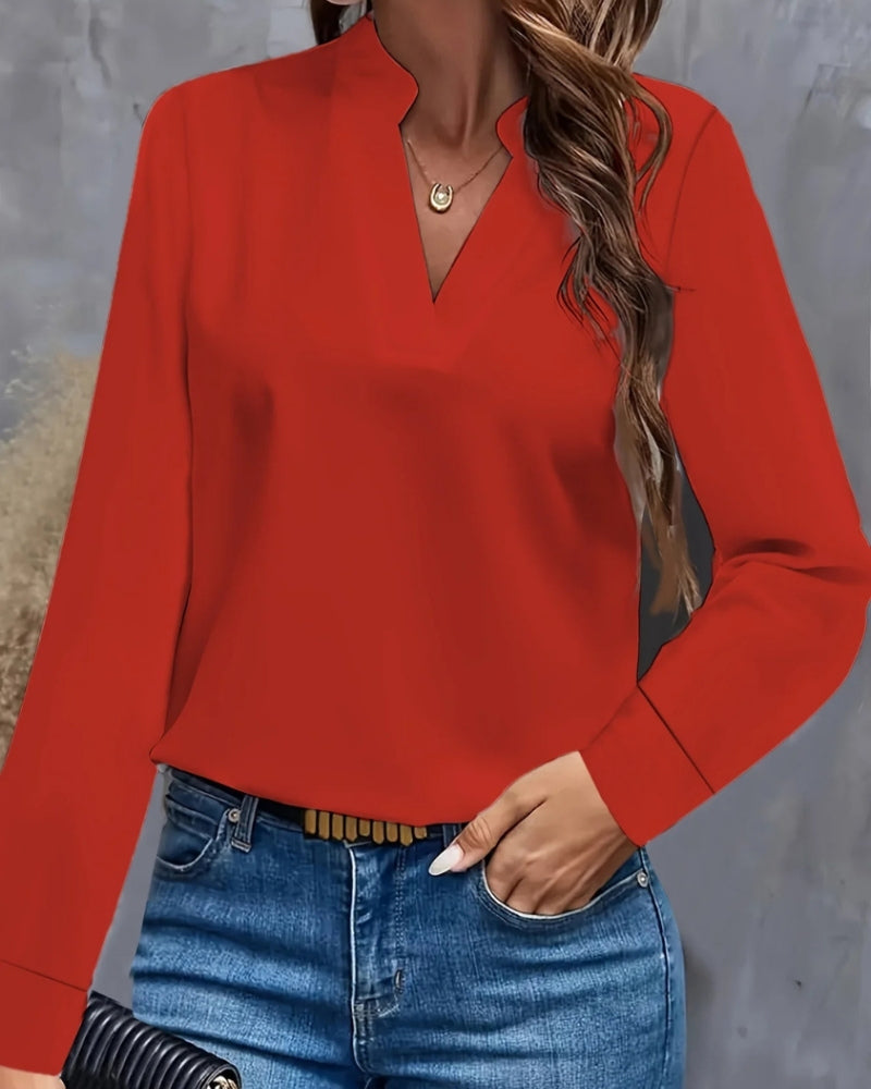 Langärmelige Damen Bluse mit V-Ausschnitt – Klare Silhouette