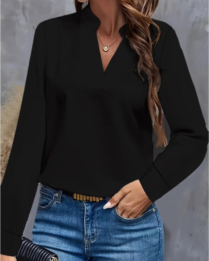 Langärmelige Damen Bluse mit V-Ausschnitt – Klare Silhouette