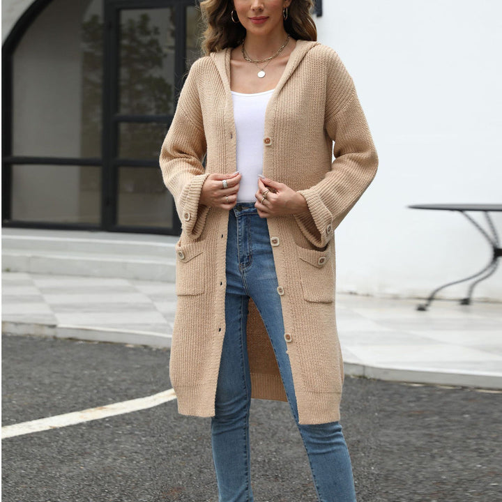 Lange Strickjacke mit Knopfverschluss und aufgesetzten Taschen-Women cardigans-Alpenkind