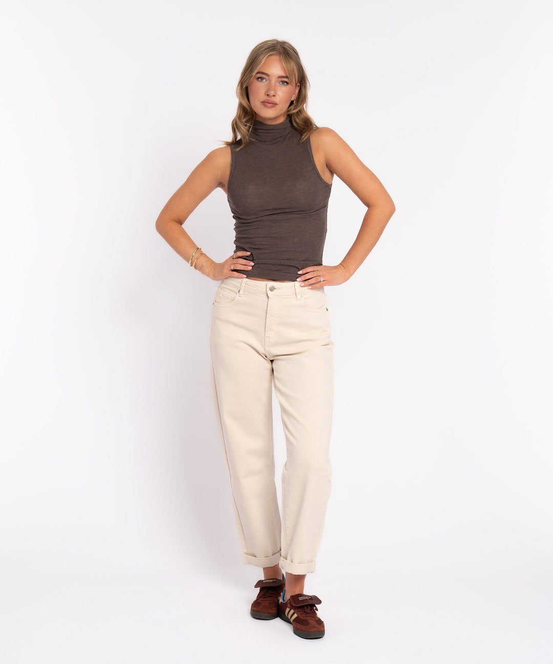 Stretch Mom Jeans Leava Beige Ladypolitan ♡