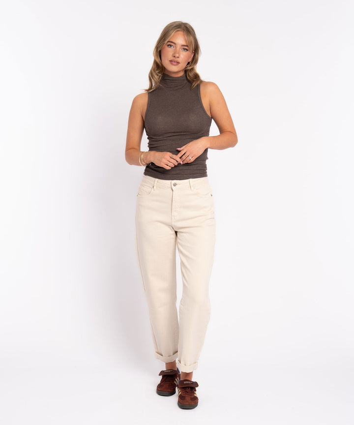 Stretch Mom Jeans Leava Beige Ladypolitan ♡