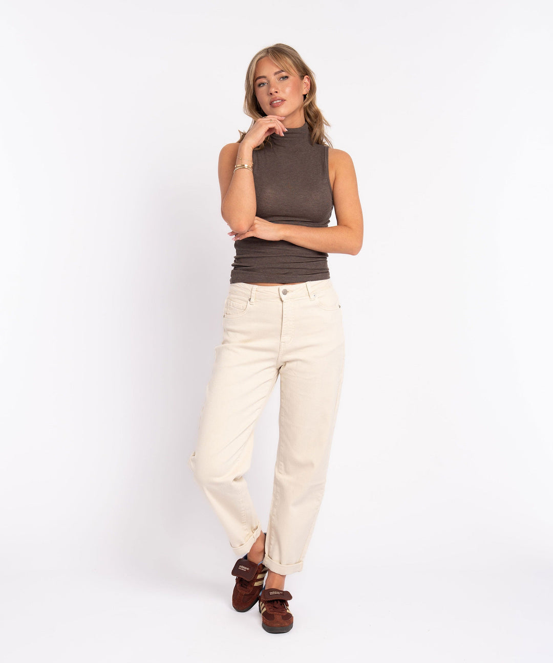 Stretch Mom Jeans Leava Beige Ladypolitan ♡