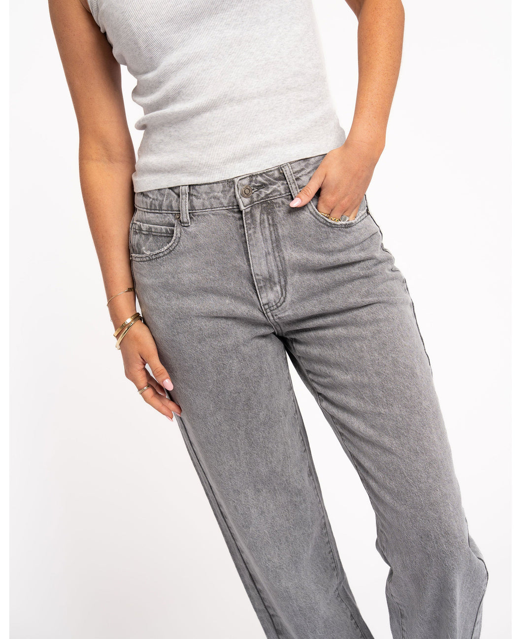 Stretch Mom Jeans Leava Grau Ladypolitan ♡