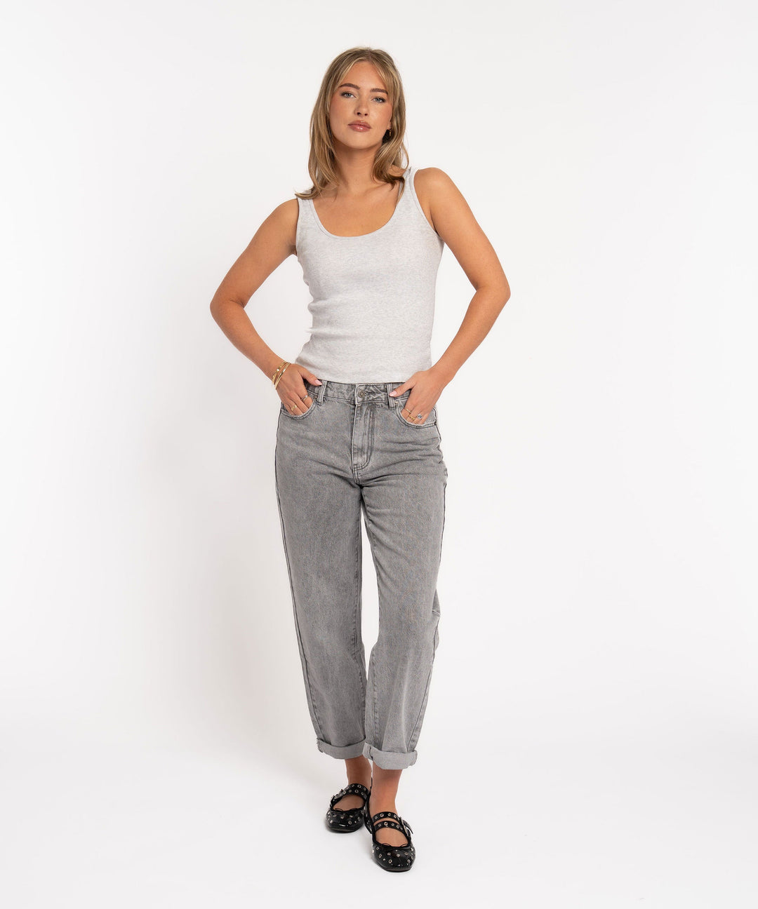 Stretch Mom Jeans Leava Grau Ladypolitan ♡